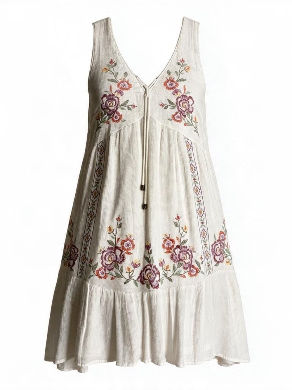 Xhilaration XXL Cream Floral Embroidered Boho Peasant Dress Sleeveless Cottageco